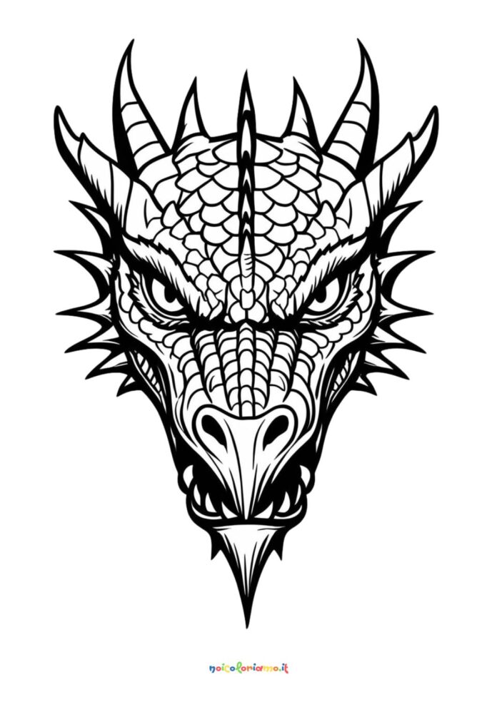 Volto cattivo di drago da colorare